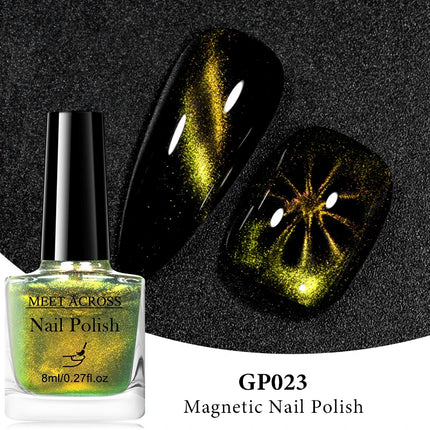 MEET ACROSS 8ml Magnetic Nail Polish Dubble Light Cat Eye Gel Nail Polish Semi-permanent Nail Polish Without Lamp Wave Polish
