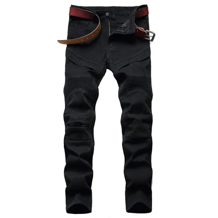 Men's White Jeans, Black Fashion Casual Trousers, Pleated Decorative Denim Pants, Asian Sizes 29-42. 2027 New