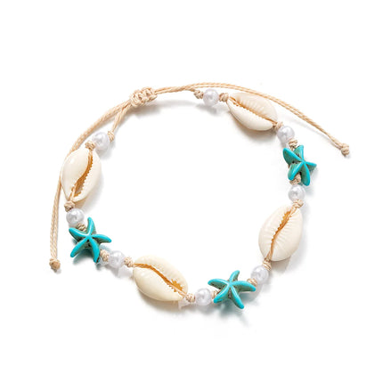 Bohemian Summer Beach Anklet for Women, Imitation Shell & Small Resin Beads Adjustable Barefoot Ankle Bracelet Vacation Jewelry