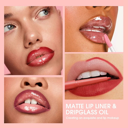 2pcs/Set Smooth Lip Liner+Lip Gloss Set Waterproof Liner Lip Combo Makeup, Long-Lasting Moisturizing Makeup Plump