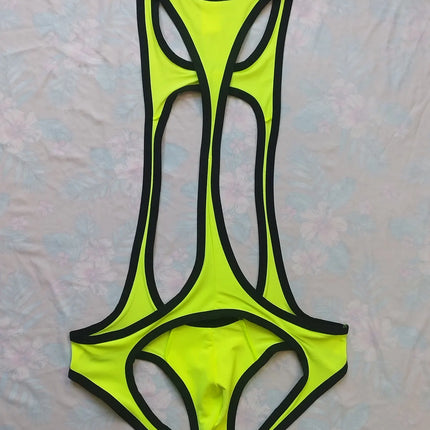 Men's Thong Leotard Bodysuit Stretch Wrestling Singlet Jumpsuit One-Piece G-String Underwear Hollow Lingerie Suspender Jumpsuits