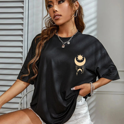 New Fashionable Casual T-shirt Clothing Simple Round Neck Short Sleeve Women's Top Loose Printed T-shirt