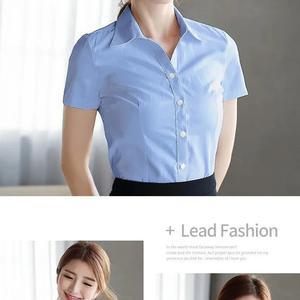 White Women's Shirt Short Sleeve Spring Summer New Work Uniform Formal Long Sleeve Black Blue Professional Clothing Female Blouse