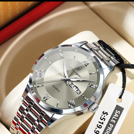 POEDAGAR Luxury Fashion Men Clock Waterproof Luminous Date Week Man Wristwatch Sports Stainless Steel Quartz Men's Watches Reloj