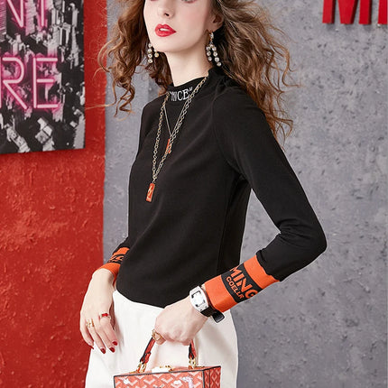 Autumn New Women's Long-sleeved T-shirt Half-high Collar Women's Top Woman clothing Female clothing
