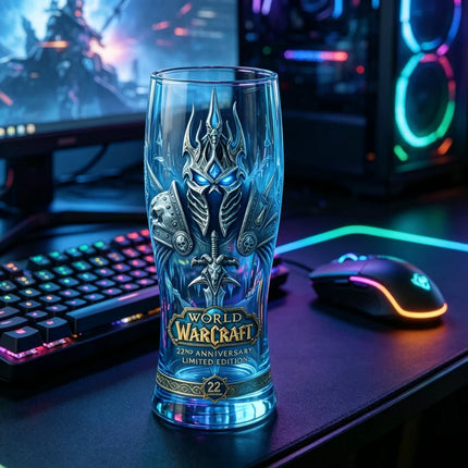 World of Warcraft 22nd Anniversary Lich King Embossed Glass, Ice Crown Fortress Themed Beer Cup