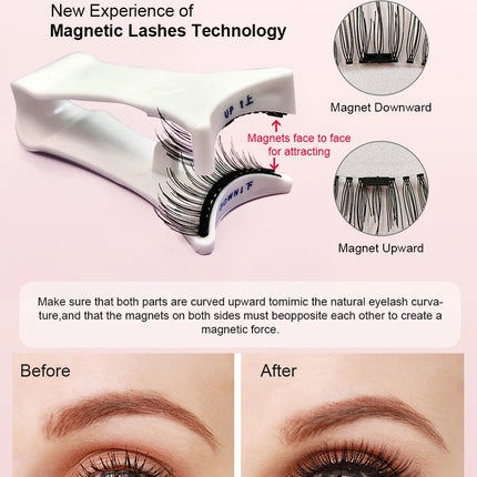 Magnetic Eyelashes Set 1 Pair Reusable No Glue Needed False Eyelashes with Magnetic Tweezers Curly Faux Lashes Makeup Tool