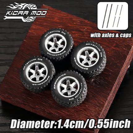 1/64 Off-Road Model Car Wheels with Rivets - 14mm Tyres for Diecast Model Cars, Pickup Trucks, 1:64 Scale - 1 Set (4pcs)