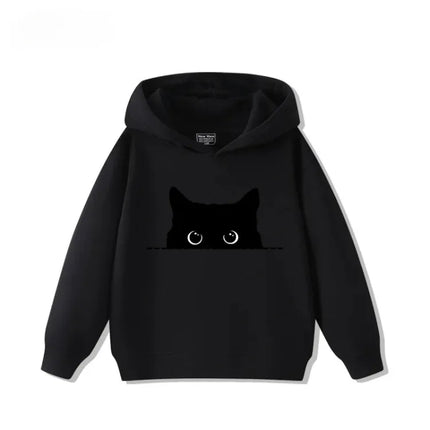 Fashionable and minimalist cat print for boys and girls, casual and cute autumn and winter warm sports hoodie