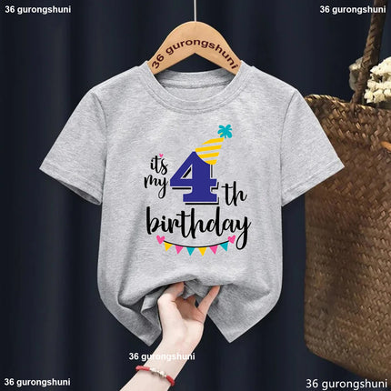 Funny It Is My 3nd/4th/5th/6th Birthday Graphic Print T Shirt Girls/Boys Kawaii Kids Clothes Blue/Gray Tshirt Summer T-Shirt