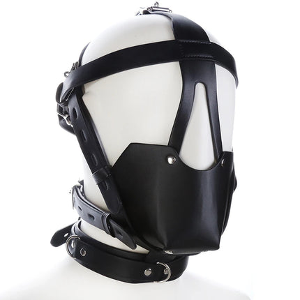 PU Leather Harness Face Mask Cool Black Headgear BDSM Bondage Restraint Muzzles Ball Mouth Gag Sex Toys for Couples Adult Games