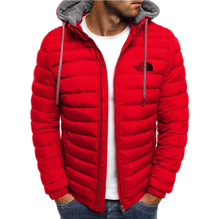 Men's hooded windproof jacket, warm parka coat, casual and comfortable, outdoor zip-up jacket, street fashion, camping, winter
