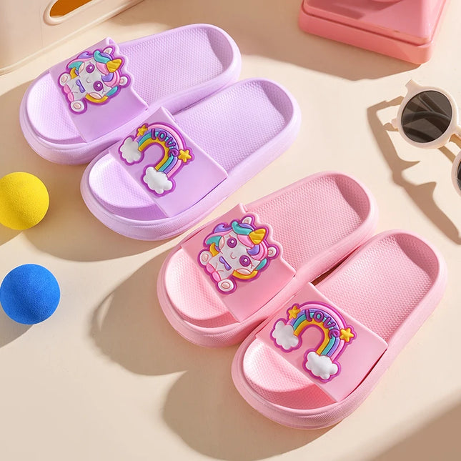 New Unicorn Slippers Boy Girl Summer Kids Rainbow Indoor Slippers Non-Slip Beach Sandals Toddler Home Shoes Baby Flip