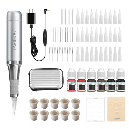 FAMISOO Professional Permanent Makeup Machine Kit Tattoo Machine For Eyebrows Eyeliner Lip Body Tattoo With 6PCS Pigment Needle