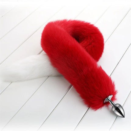 78cm Red Long Fox Tail Anal Plug Metal Butt Plug Prostate Massager Erotic Cosplay Accessories Adult Novelty Sex Toys For Couples