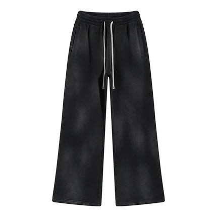 2025 Winter New Fleece Sweatpants Men Splashing Ink Spray Dyeing Wash Distressed Wide Joggers Grinding Edges Baggy Plush Pants