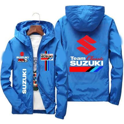 Men's New Suzuki Racing Team Hooded Zipper Jacket Spring Autumn Waterproof Windbreaker Casual Fashion Outdoor Sportswear