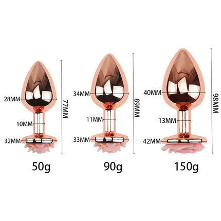 Metal Anal Plug with Rose Flower Base, Stainless Steel Butt Plug for Beginners, Petite Rose Butt Jewelry Adult Sex Toy