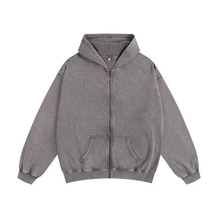 Customize Oversize Zipper Hoodie Heavy Weight Cotton Acid Washed Hoodies Brand Custom Logo Design Print On Demand Dropshipping