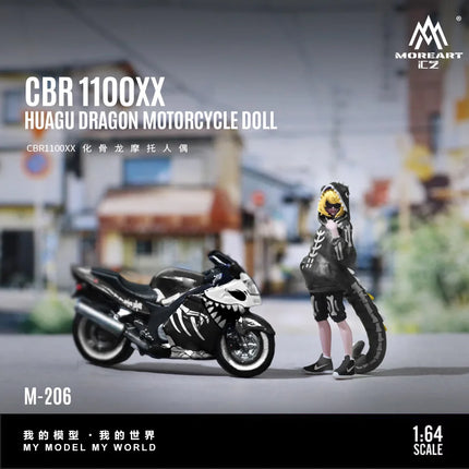 *In stock*MoreArt 1:64 BR1100XX Bone Dragon Motorcycle Cool Girl Figure Resin Model, Miniature Scene Decoration Gift&Display