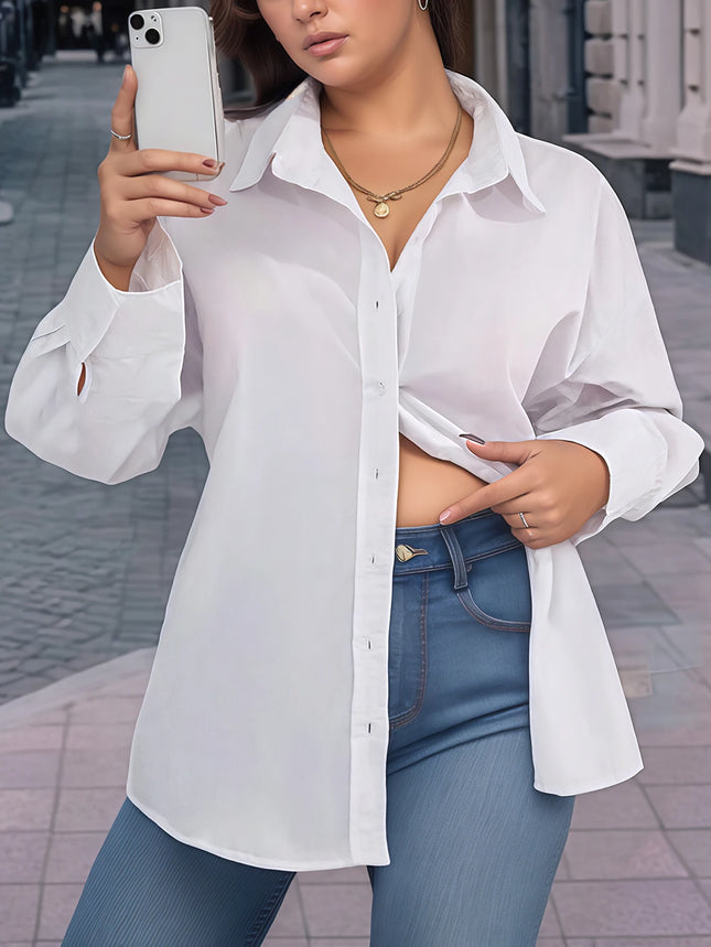 Plus Size Women's Crop Top Shirt Elegant Tie-Front Long-Sleeved Shirt Solid Color Suitable for Fall