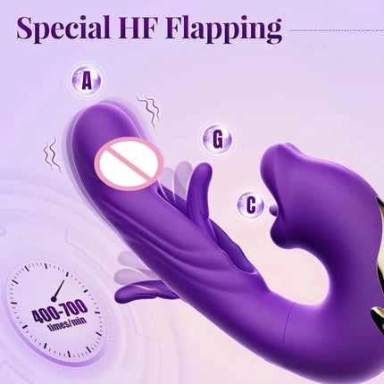 3 in 1 Tongue Licking Finger Flapping G Spot Dildo Vibrator Sex Toys for Women Clitoral Stimulation Massager Adults Masturbator