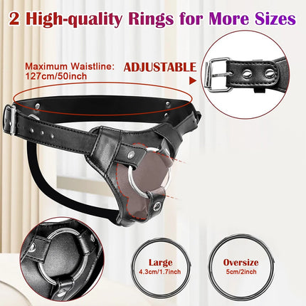 Strap On Dildo Harness Adjustable Waist and Thigh Soft Nylon Vegan Leather Belt with 2 Size Metal O-Rings for Lesbian Gay Couple