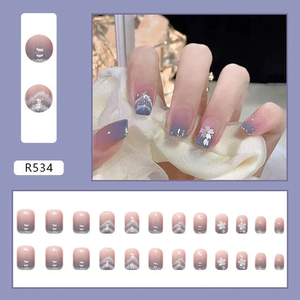 Thousands Stars 24 Pcs Press on Nails Pink Nail Polish Glossy Artificial Finger Manicure Reusable False Nails for Women