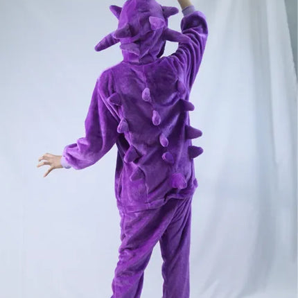 TAKARA TOMY Gengar Costume Onesie Kigurumi Flannel Zipper Women Pajamas Anime Jumpsuit Homewear Halloween Party Set