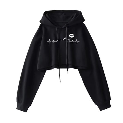 Sexy Short Hooded Sweatshirts Women Fashion Solid Color Long Sleeve Crop Tops Korean Streetwear Pullover Hoodies Female