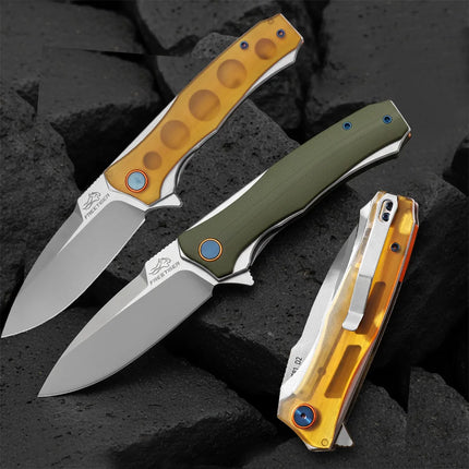 FREETIGER FT81 Folding Knife Ceramic Sandblasted D2 Blade G10/Carbon Fiber/PEI Handle Camping Hunting Survival Utility EDC Knife