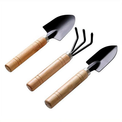 3Pcs Mini Garden Tools Set - Iron, Shovel, Rake Bonsai Tool for Garden Potting Flower Plant Succulent Transplanting Hand Tool
