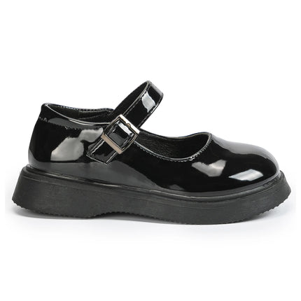 KIDSUN SIZE 26-35 Kids Girls Shoes Flats Comfort Shiny Rubber Oxford School Uniform Shoes Black Shallow Party Dress Casual Shoes