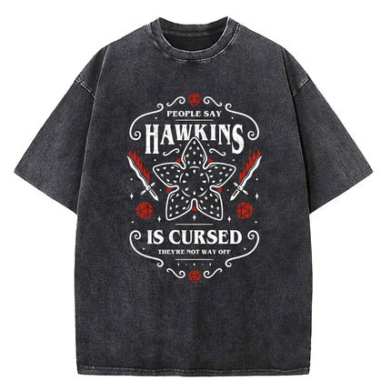 Demogorgon Hawkins Vintage Washed T Shirt Women Men Anime Cotton T Shirt Summer Harajuku Street Tops Clothing