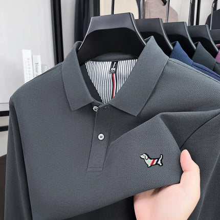 100% pure cotton autumn high-end men's brand long-sleeved polo shirt fashionable original puppy badge design golf top T-shirt