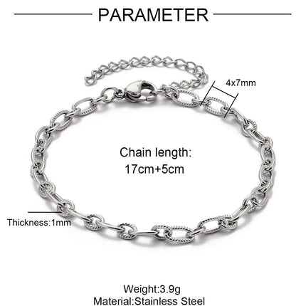 5pcs/Lot 17-22cm Stainless Steel Paperclip Cross Link Chain Bracelet Women Handmade DIY Charm Fashion Jewelry Making