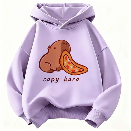 Cartoon Capybara Eating Food Print Trendy Hoodie Children's Sweatshirt Cute Hoody for Boys Girls Autumn Spring Casual Hoodies