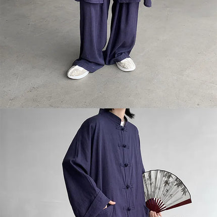 New Chinese Style Men's Shirt and Pants Set Retro Spring Autumn Youth Chinese Style Clothing Polyester Fiber Machine Washable