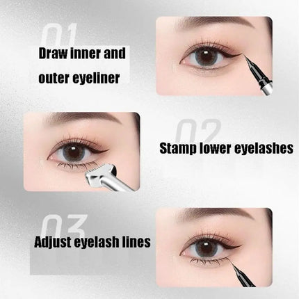 New Upgraded Waterproof Lower Lash Stamp Set Easy to Use Portable Lower Lash Stamp with Ink 0.01mm tip Double Head Eye Liner