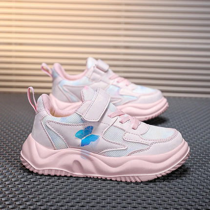 Childrens Sports Shoes Spring Fashion Butterfly Girls Leather Pink Breathable Antislip Light Casual Flat Kids Running Shoes