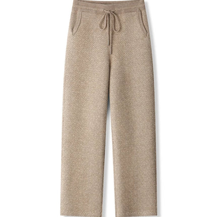 Soft 100% Merino Wool Straight-leg Pants For Men Jacquard Warm Knitted Pants Autumn Winter Thick Bottom Wear