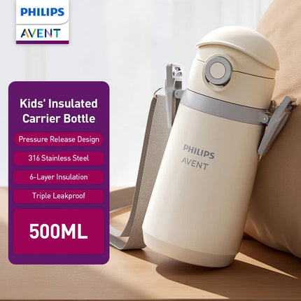 Philips Kids' Insulated Carrier Bottle 500ML thermos cup Portable thermos cup with straps 316 Stainless Steel