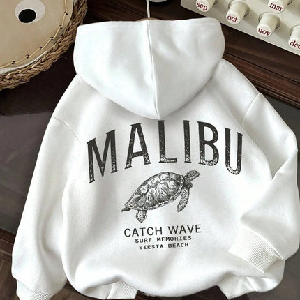 Womens Cotton Hoodie Dark Blue Color Sea Turtle Print Front Small Back Large Design Loose Fit Autumn Winter Warmth Casual