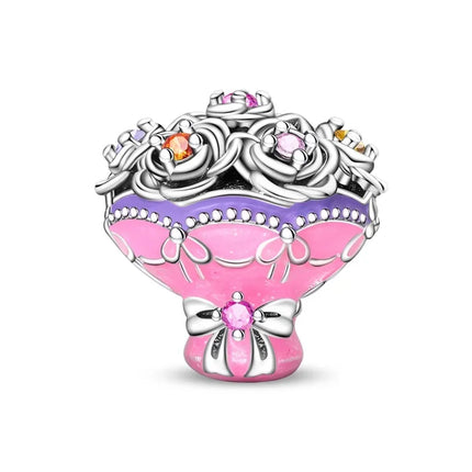 925 Silver Flowers Bouquet Rose Sunflower Blossom Petal Charms Beads Pendant Bracelet Necklace DIY Valentine's Day Gift Jewelry
