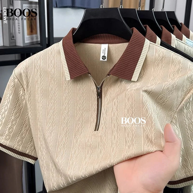 New Men's High-Quality Knitted Short-Sleeved Polo Shirt, Summer Korean Version, Fashionable and Casual, Silky and Breathable Top