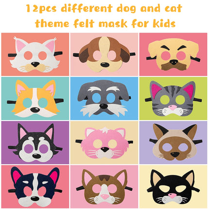12Pcs Mask Cat Felt  Set Cartoon Puppy Toy Mask Dress up Party Favors for Theme Party Birthday Cosplay Animal Theme Masquerade