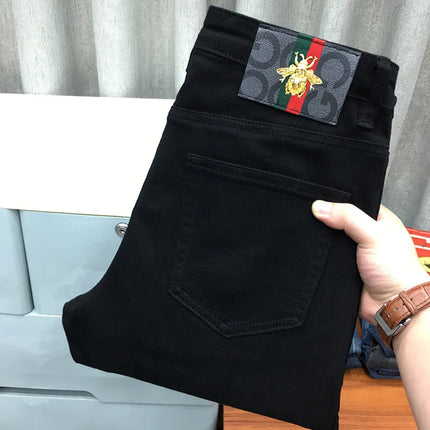 High-End Pure Black Straight Jeans Men's Spring and Autumn Fashion All-Matching Business Classic Stretch Casual Trousers