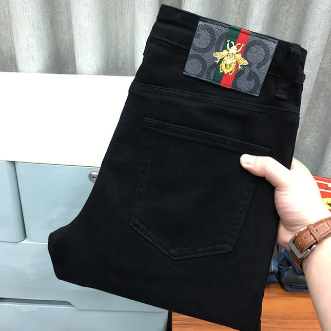 High-End Pure Black Straight Jeans Men's Spring and Autumn Fashion All-Matching Business Classic Stretch Casual Trousers