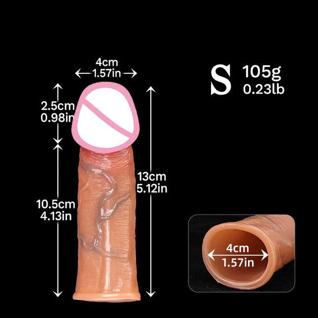 Soft Silicone Condom Enlargement Penis Sleeve Realistic Penis Extender Sex Toys for Men Sexual Tools Reusable Condom Cock Sleeve