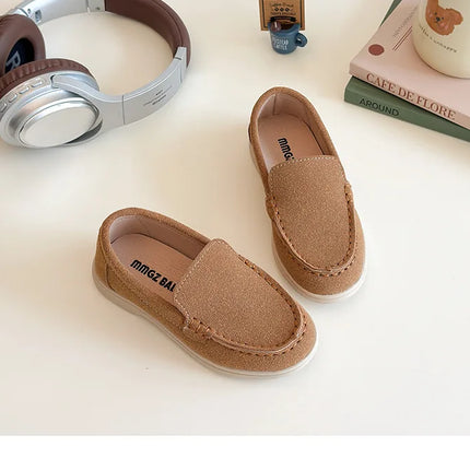Spring Kids Loafers Suede Minimalist Trendy Unisex Boys Girls Leather Shoes Versatile Slip-resistant Solid Color Children Shoe